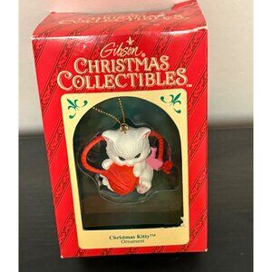 Gibson Greetings 1993 Christmas Collectibles Christmas Kitty Ornament With Yarn